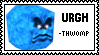 A stamp featuring a quote from thwomp, namely: URGH (in bold). to the rightis a picture of Thwomp from Mario 64.