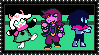 A stamp depicting Ralsei, Susie and Kris from Deltarune doing various poses on a green background. The stamp turns more and more sepia, eventually displaying the text:'Don't forget'.