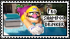 A stamp of Wario diving into a pool, with the text 'Pro shampoo drinker' next to him.